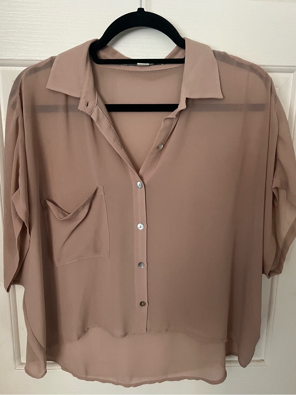 Forever 21 Sheer Button-Down Blouse in Dusty Rose